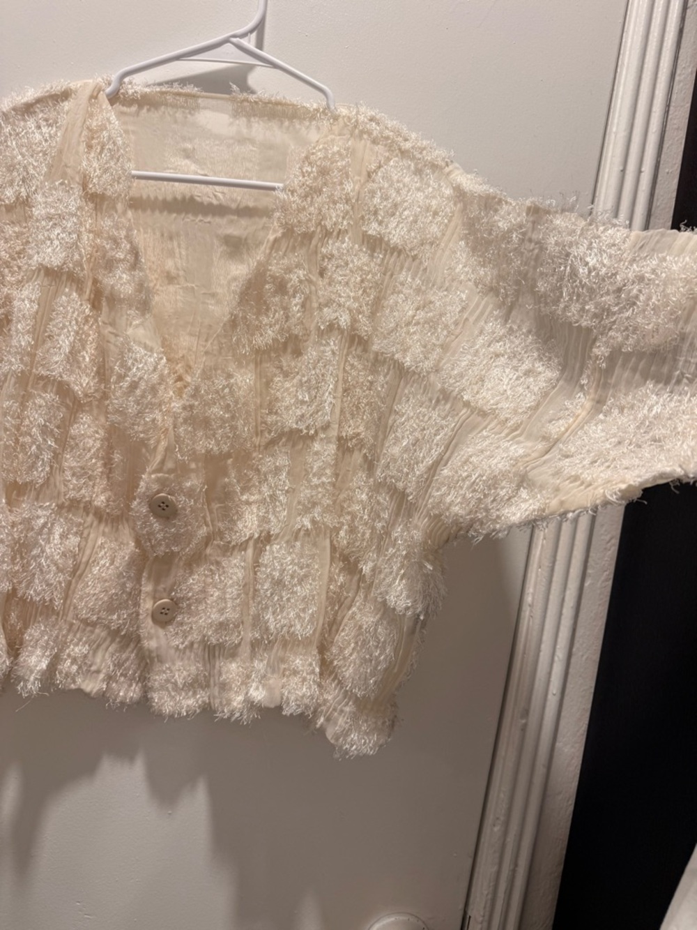 BEAUTIFUL ISSEY MIYAKE Cream Textured V-Neck Button Cardigan - Picture 5 of 13